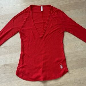 Free People Movement Vneck Long Sleeve Tee Thumb Holes Ribbed Athleisure Sz M